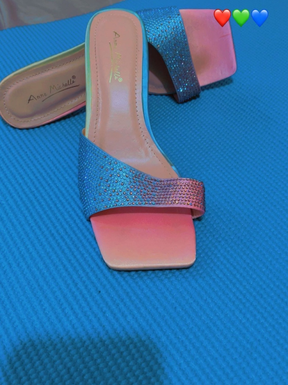 Anne Michelle Pink Blue Ombre Crystal Slide Mules